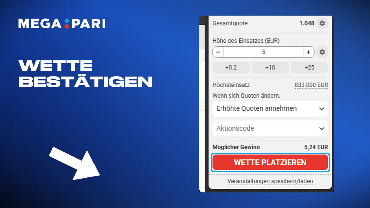 Die Wette bestätigen, die Partie verfolgen und das Ergebnis prüfen