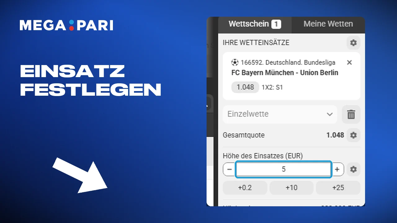 Die Quoten prüfen und den Einsatz bei Megapari festlegen